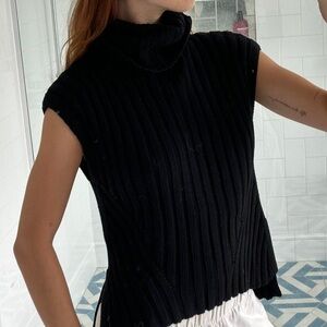 Zara High Collar Knit Top in Black Size Small